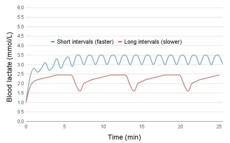Sample lactate training graph from short and long interval workouts.